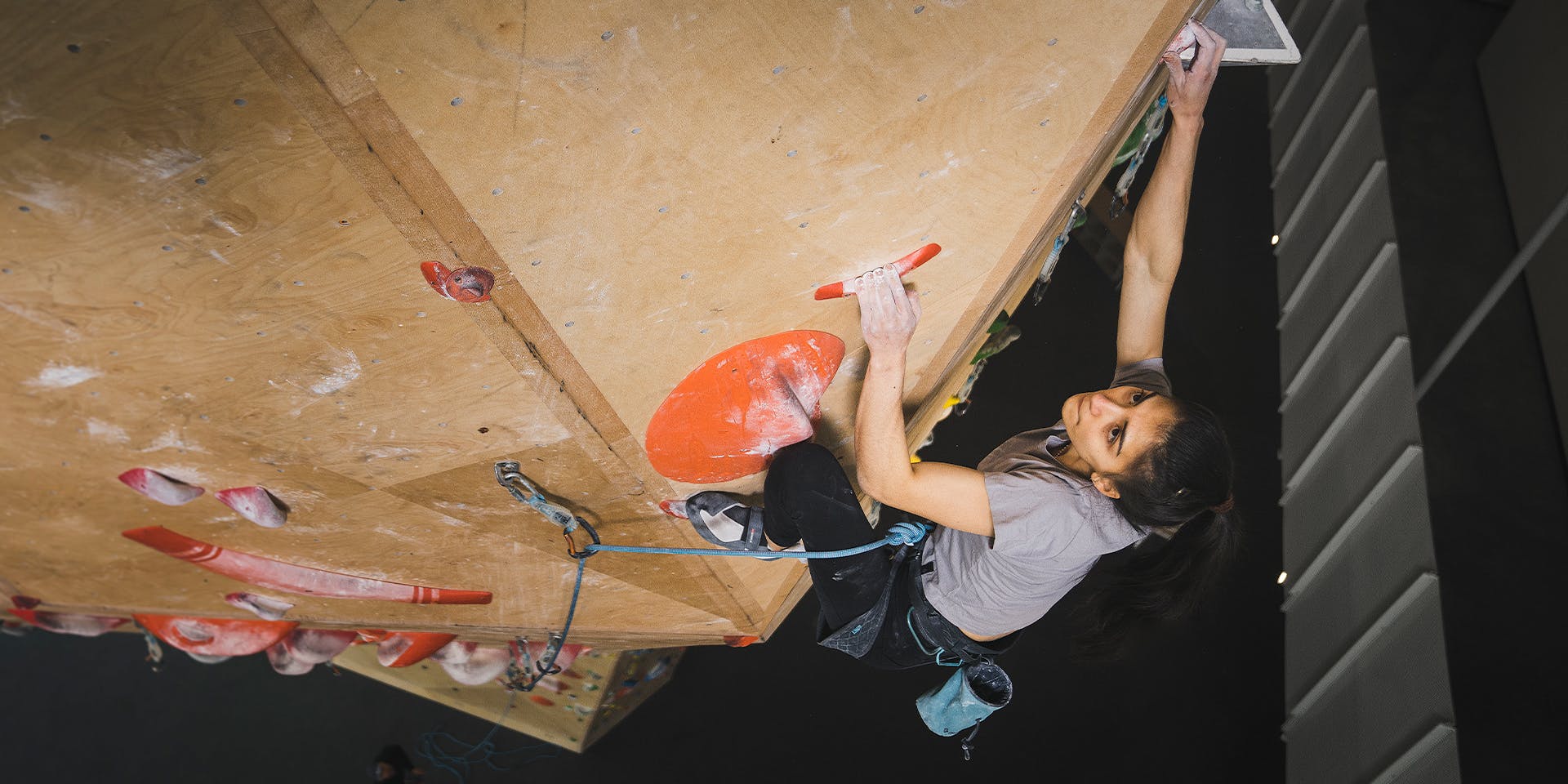 Natalia Grossman climbing in the gym