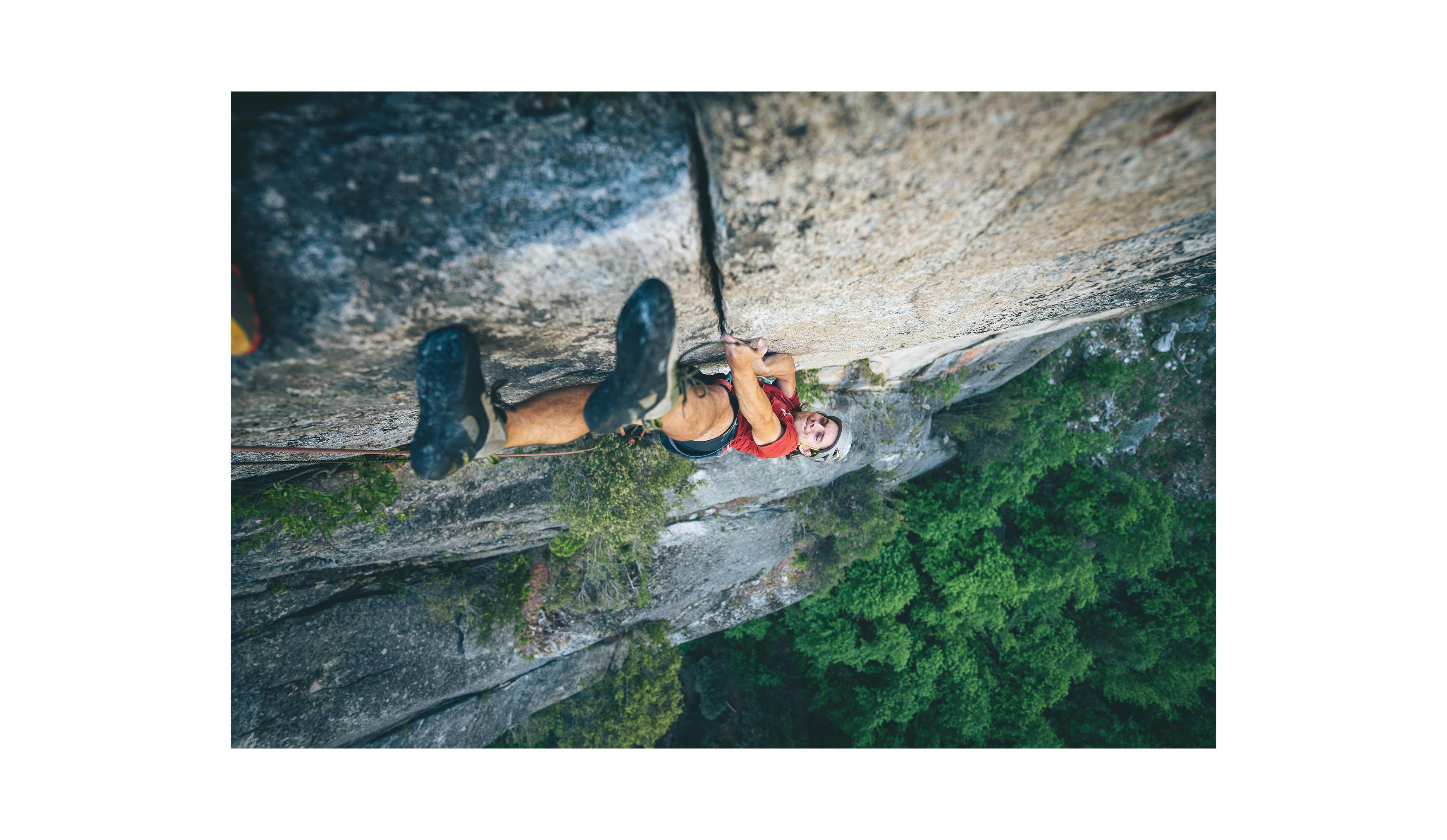 BD athlete Connor Herson climbing Cosmic Debris (5.13b).