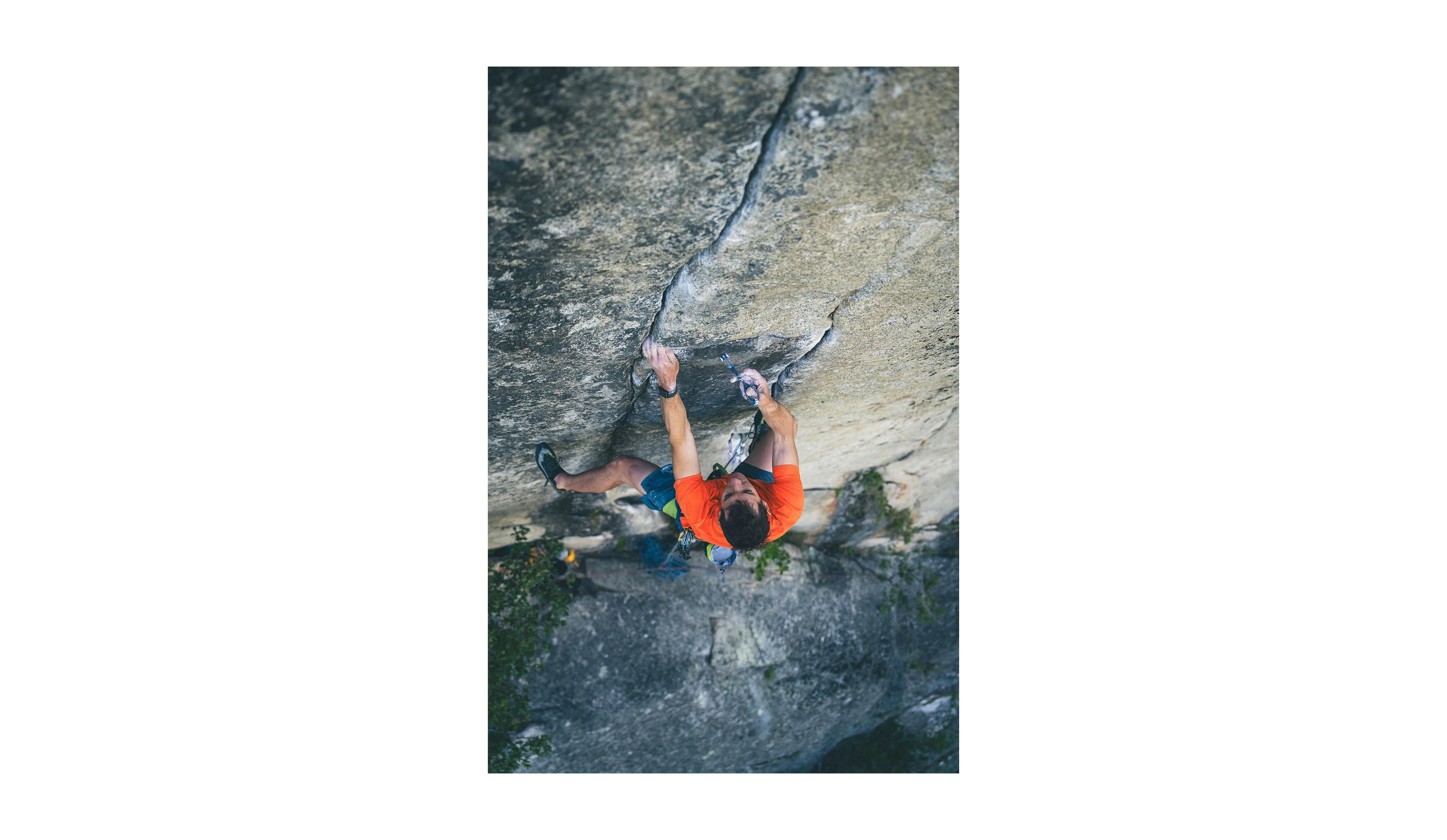 BD athlete Alec Honnold climbing Cosmic Debris (5.13b).